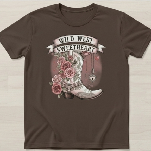 Wild West Sweetheart Graphic Tee – Western Cowgirl Boot Shirt with Roses & Heart - Picture 13 of 16